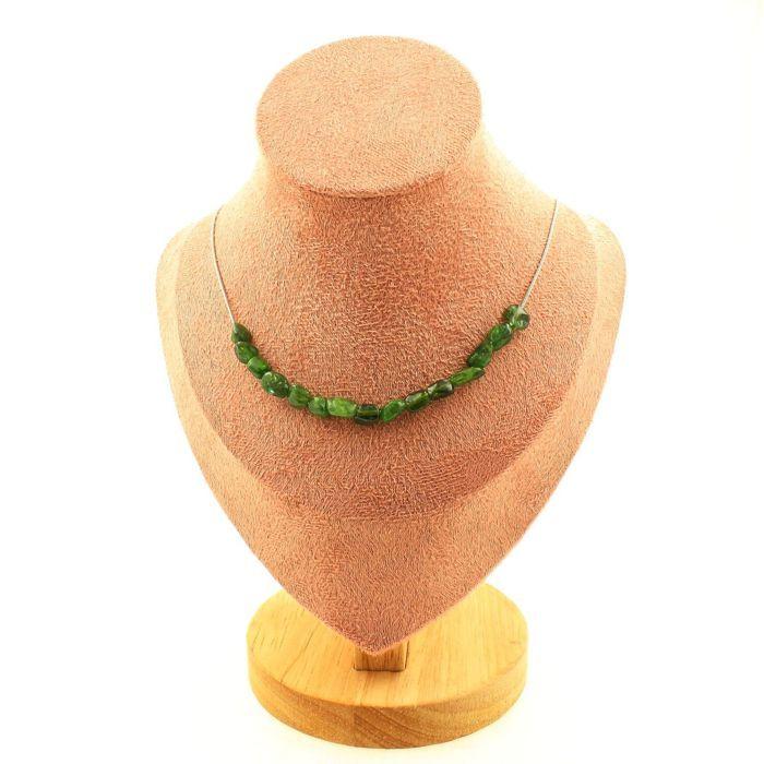 Pierres et Minéraux. Collier 15 perles Diopside du Brésil. Chaine en acier inoxydable Collier femmes, hommes. Taille personnalisabl