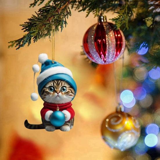 Рождественский кот, украшение на рождественскую елку, подвесной рюкзак, брелок, акриловый праздничный аксессуар для зеркала заднего вида автомобиля, сумка для ключей