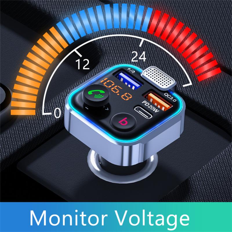 Fm Transmitter Bluetooth-compatible 5.0 Handsfree Car Kit Mp3 Player With Type-c Pd 20w Qc3.0 Fast