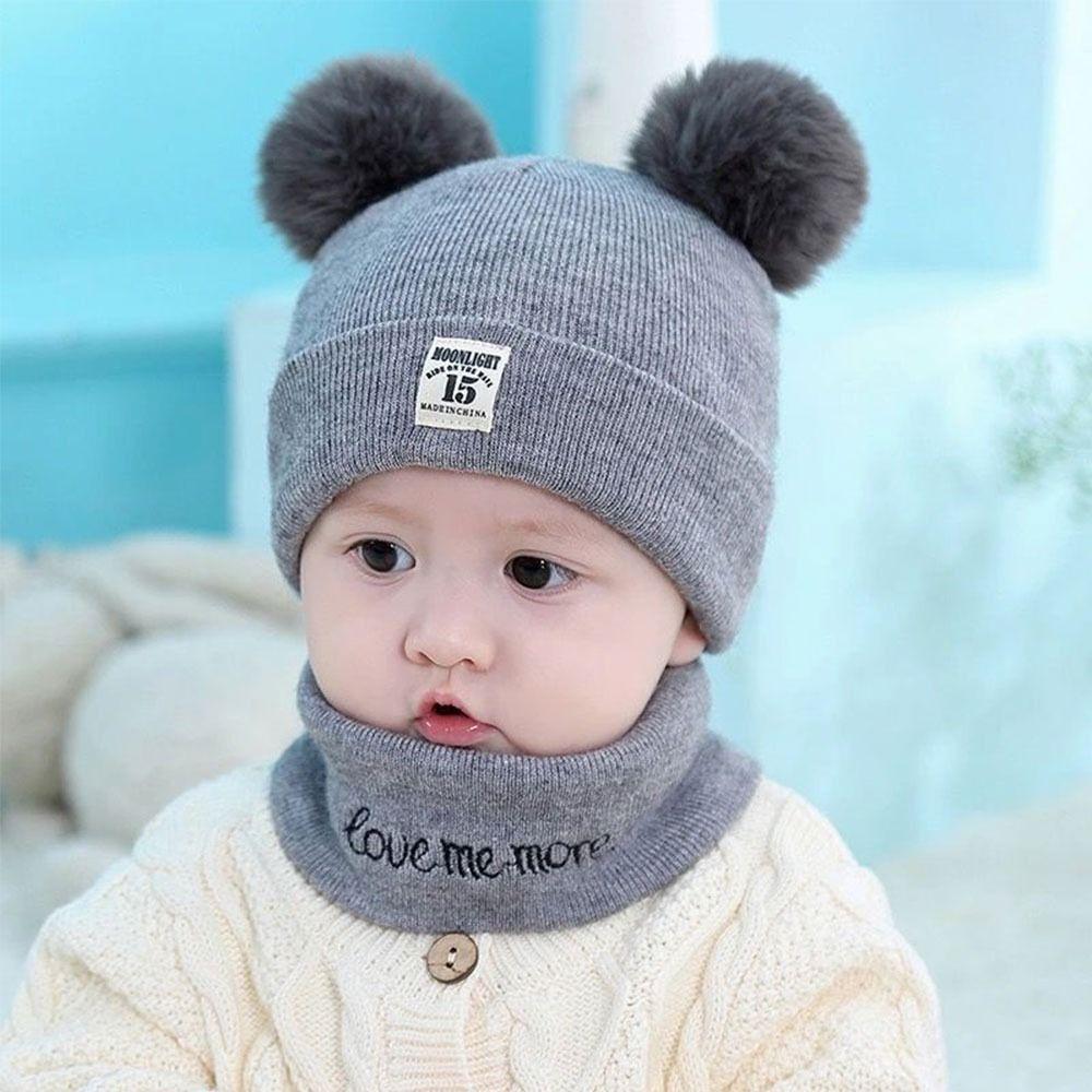 Warm Baby Beanie Cap Windproof Hat Scarf Set Winter Kids Knitted Hat Toddler