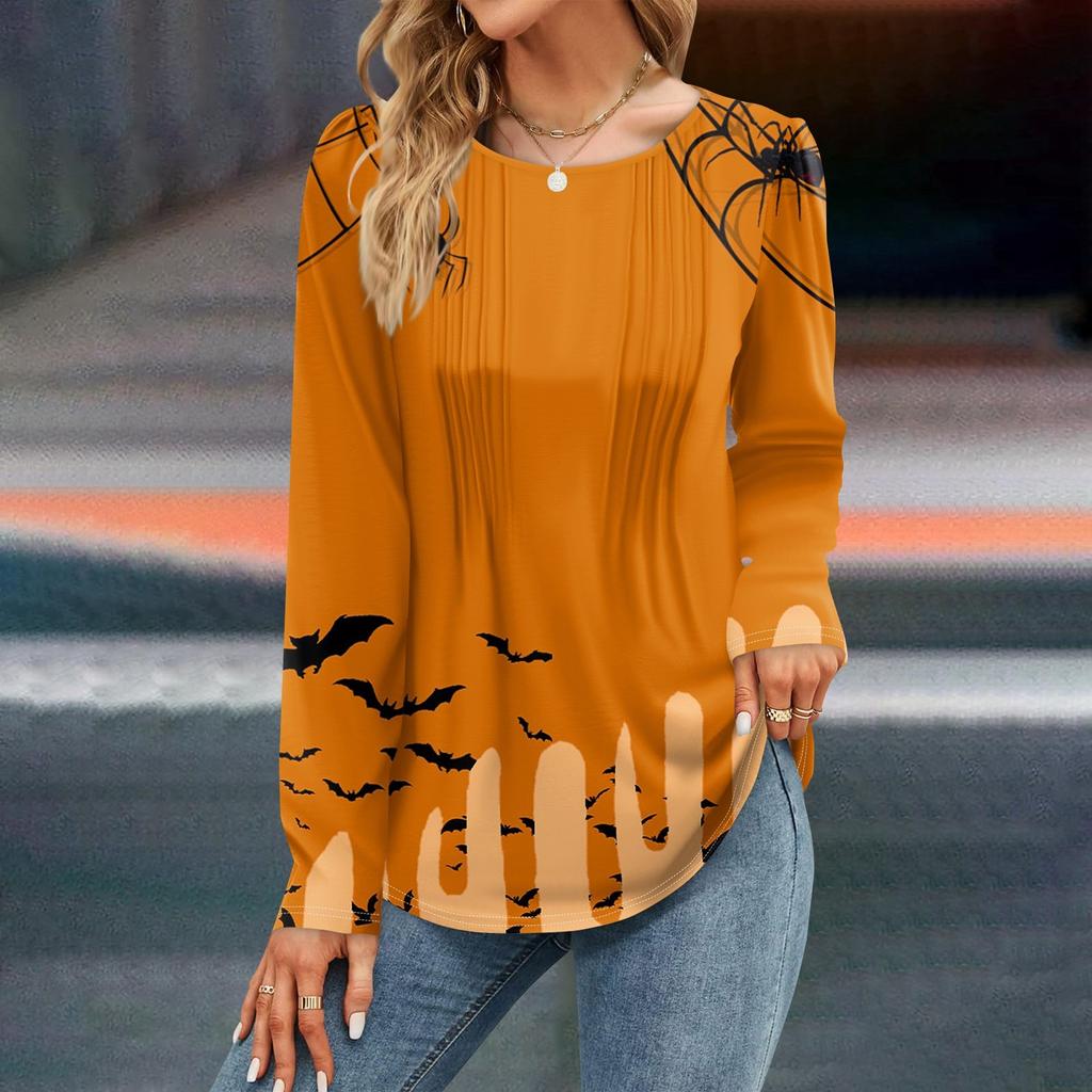 Женская осенняя мода повседневные топы на Хэллоуин с длинным рукавом рубашки свободные пуловеры