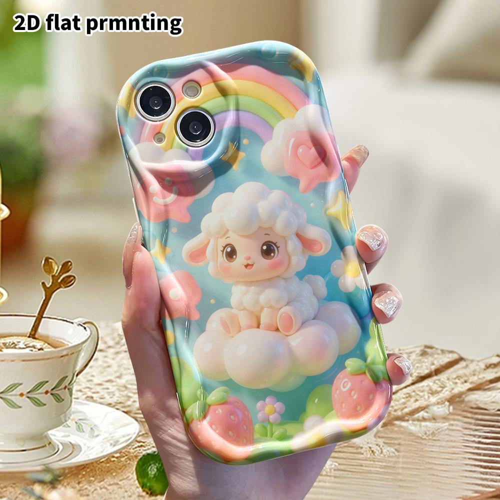 Phone Case: 2D flat design suitable for iPhone 18 17 16 15 14 13 Pro protective case, curly little lamb, perfect Christmas and Halloween holiday gift