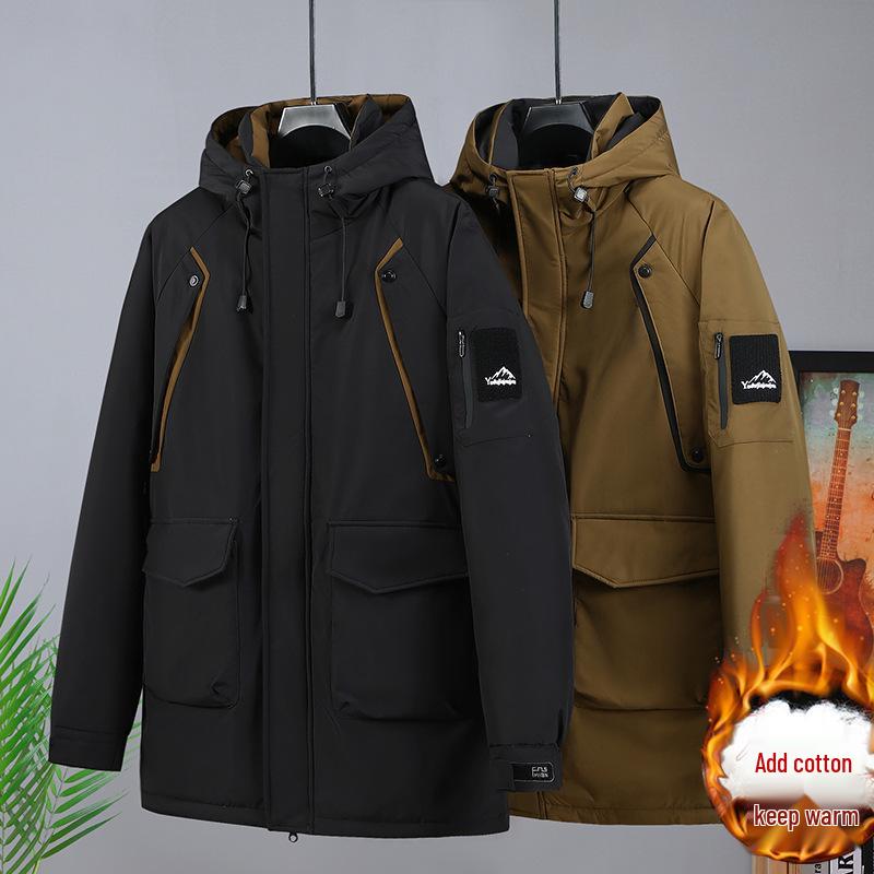 Мужская хлопковая куртка средней длины с капюшоном большого размера - Зимняя модная марка 808