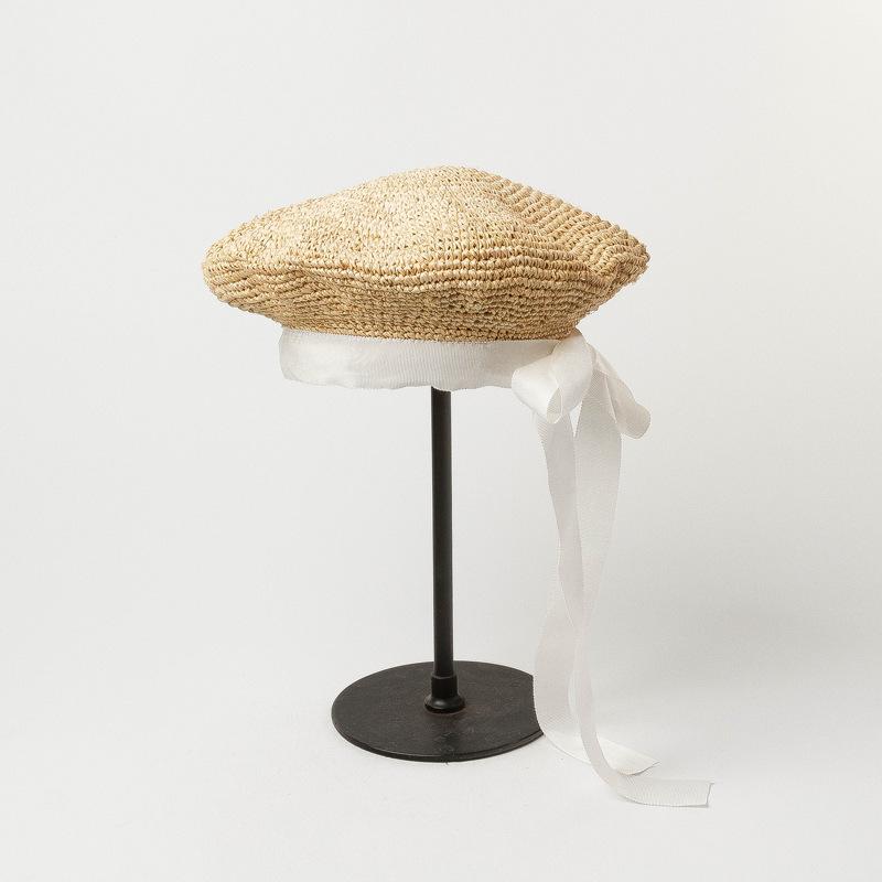 Весна и лето, новый стиль, нежный берет из пшеничной соломы ручной вязки, модная повседневная подиумная шляпа художника вогнутой формы с соломенным бутоном