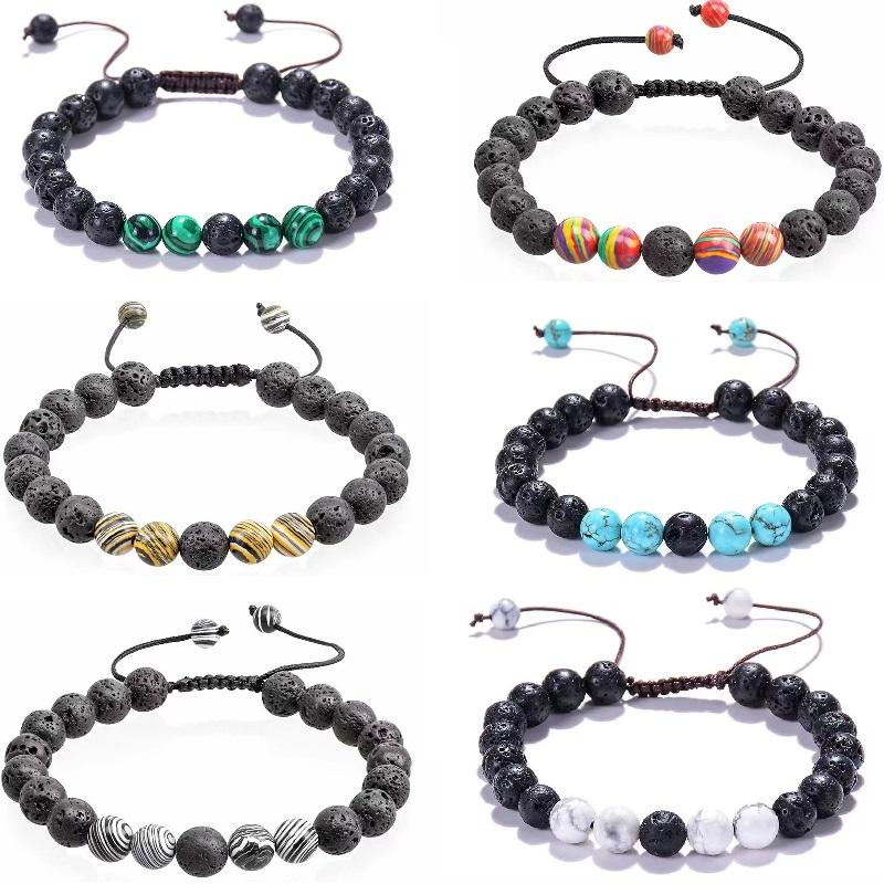 Luxury Natural Lava Stone Bead Bracelet Men Women Simple Handmade Adjustable 8mm Stone Bead Bracelet For Men Women Jewelry