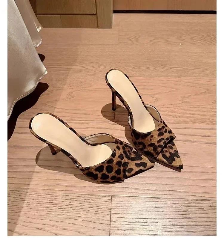 Design Shoes Summer High Heel Women Slipper Elegant Open Toe Fashion Leopard Slides Ladies Sexy Party Dress Sandal Pumps Shoes