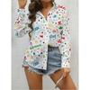 Women's Casual Geometric Print Button-Up Shirt - Long Sleeve Neckline Top
