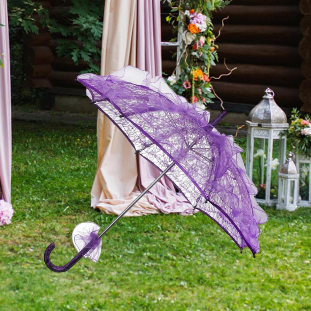 Foldable Lace Parasol for Little Girls Elegant 55cm Handle Tea Party Decoration