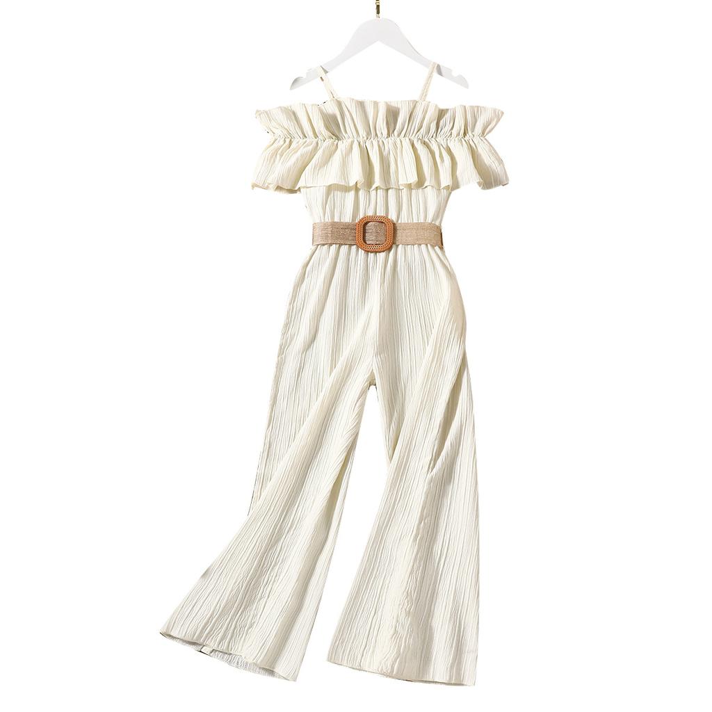 Стильный комбинезон для девочек, летний детский кружевной комбинезон с одной линией плеч и бретелями