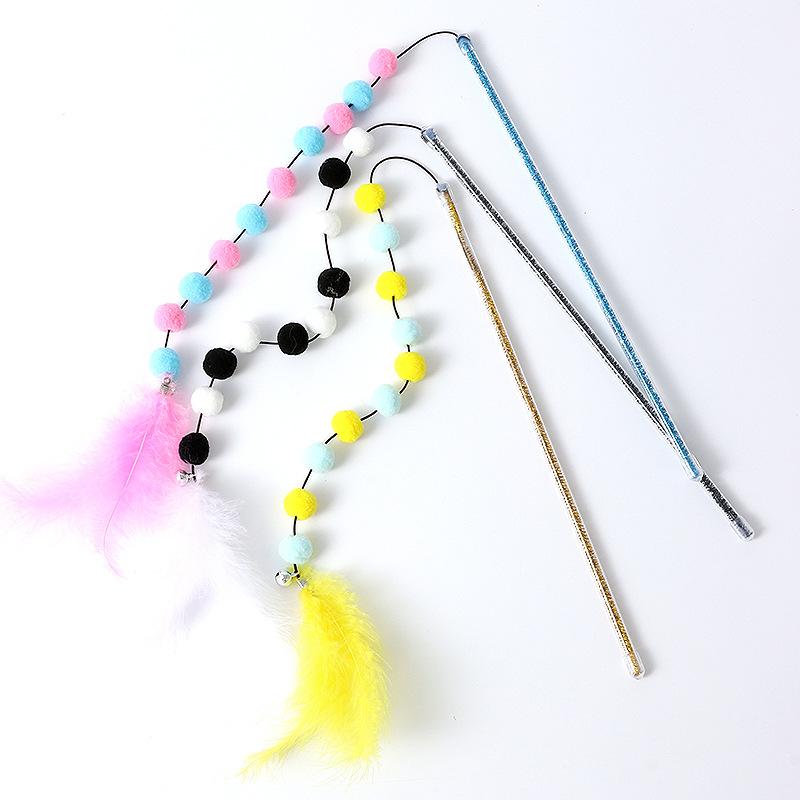 Cat Toys 1pcs Interactive Stick Feather Toys Kitten Teasing Durable Playing Plush Ball Pet Supplies Feather Cat Teasing Stick