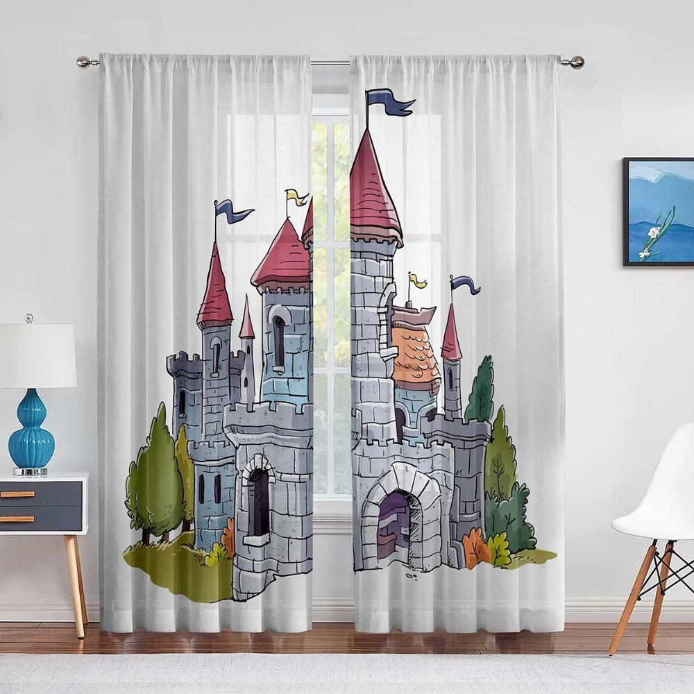 Розовый сказочный замок в облаках, прозрачные шторы для гостиной, вуаль, занавеска для детской спальни, тюлевые шторы, оконные шторы, декор