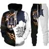 Two Piece Set Christian Bible Faith Jesus God Men's Hoodie Suit Cool 3D Lion Printed Streetwear Couple Clothes Jogging Tracksuit