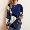 Women Tops Round Neck Long Sleeve Contrast Color Geometric Print Loose Fit Tee Shirt Casual Pullover Tops