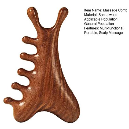 Multi-functional Meridian Massage Comb Sandalwood Scalp Massage Comb Deer Wide Tooth Face Head Body Massager Guasha Scrubber Tool