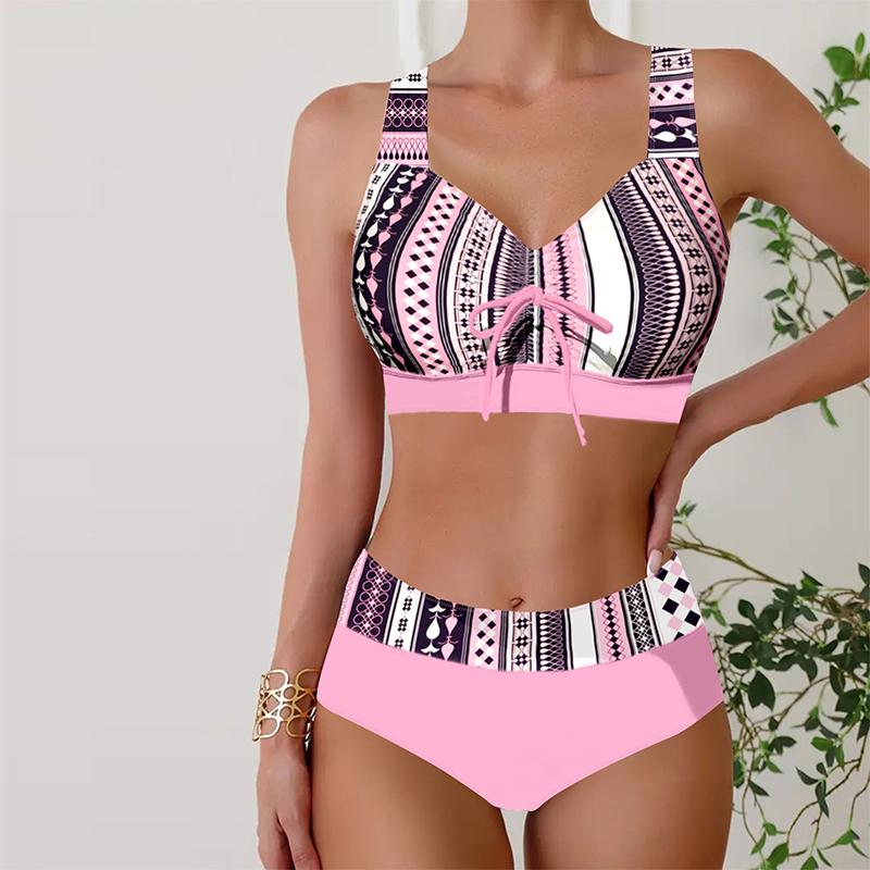 Женские купальники, бикини, купальник из 2 предметов, пляжная одежда с открытой спиной и лямкой на шее, синий купальный костюм с принтом кешью, купальник с подвесным вырезом