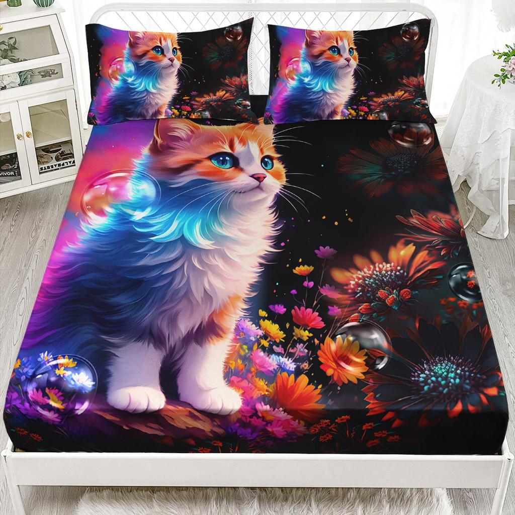 Постельное белье с мультяшным узором животных, шапка на кровать из трех частей, постельное белье с цифровой печатью, комплект из трех частей, для детей и взрослых