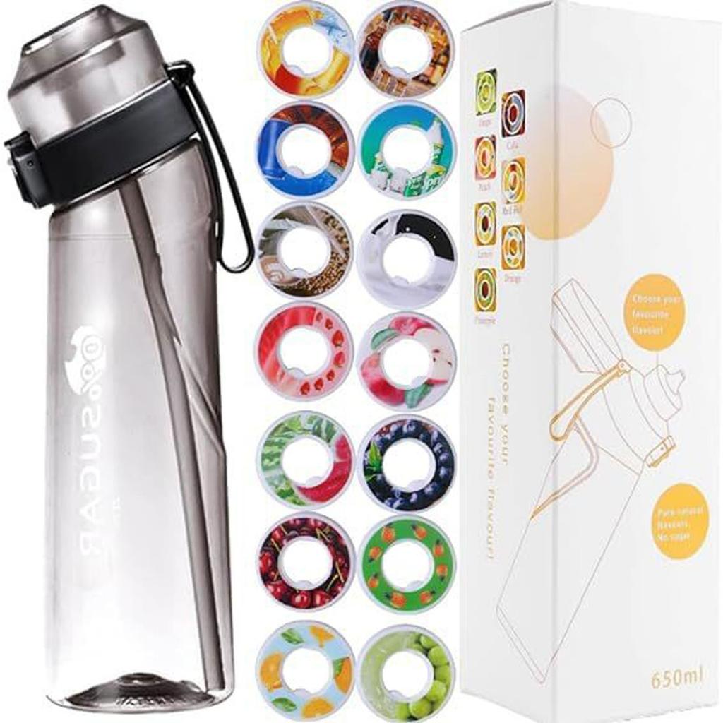 Спортивная бутылка для воды 650 мл с капсулами в 14, материал не боится высоких температур, а натуральные фрукты делают питьевую воду безопасной