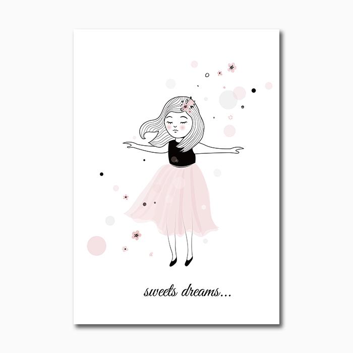 Розовый мультяшный холст для девочек, холст, постер, птицы, детская настенная живопись, постеры на скандинавскую тему и принты, настенные панно для детей, декор для детской спальни