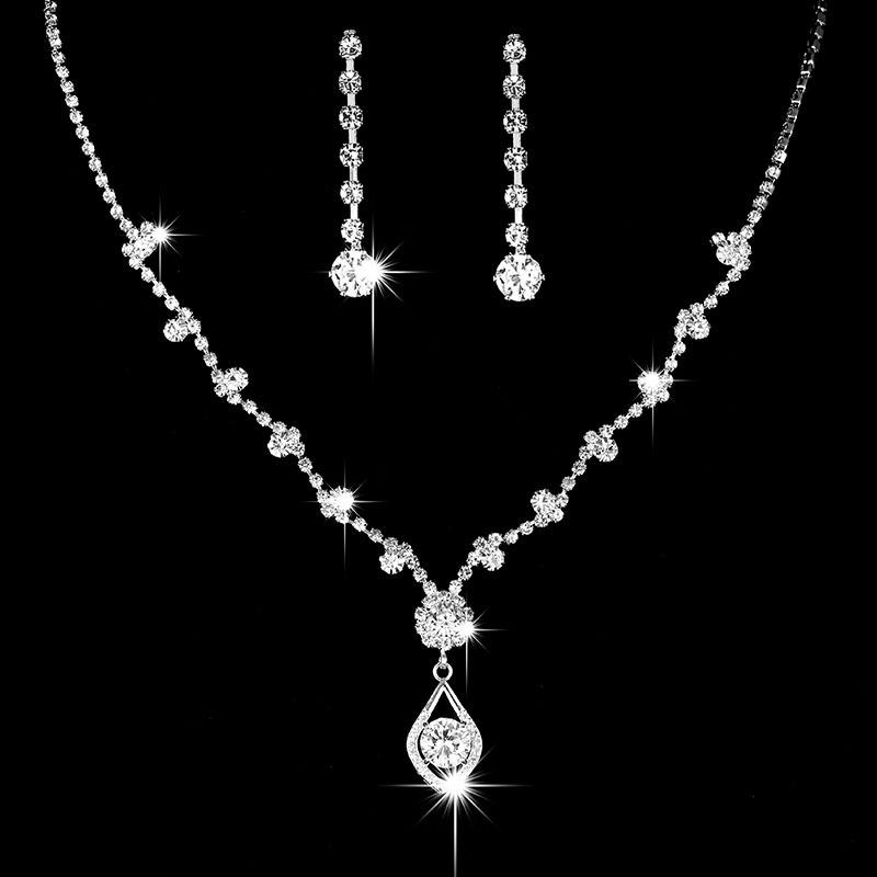 European and American Full Diamond Fringed Necklace Earrings Bracelet