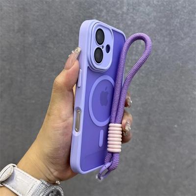 Для Magsafe Полупрозрачный Контрастный Чехол со Шнурком для iPhone 17 Pro 16 15 Pro Max 14 11 12 13 Ремешок на Руку Матовый Прозрачный Чехол