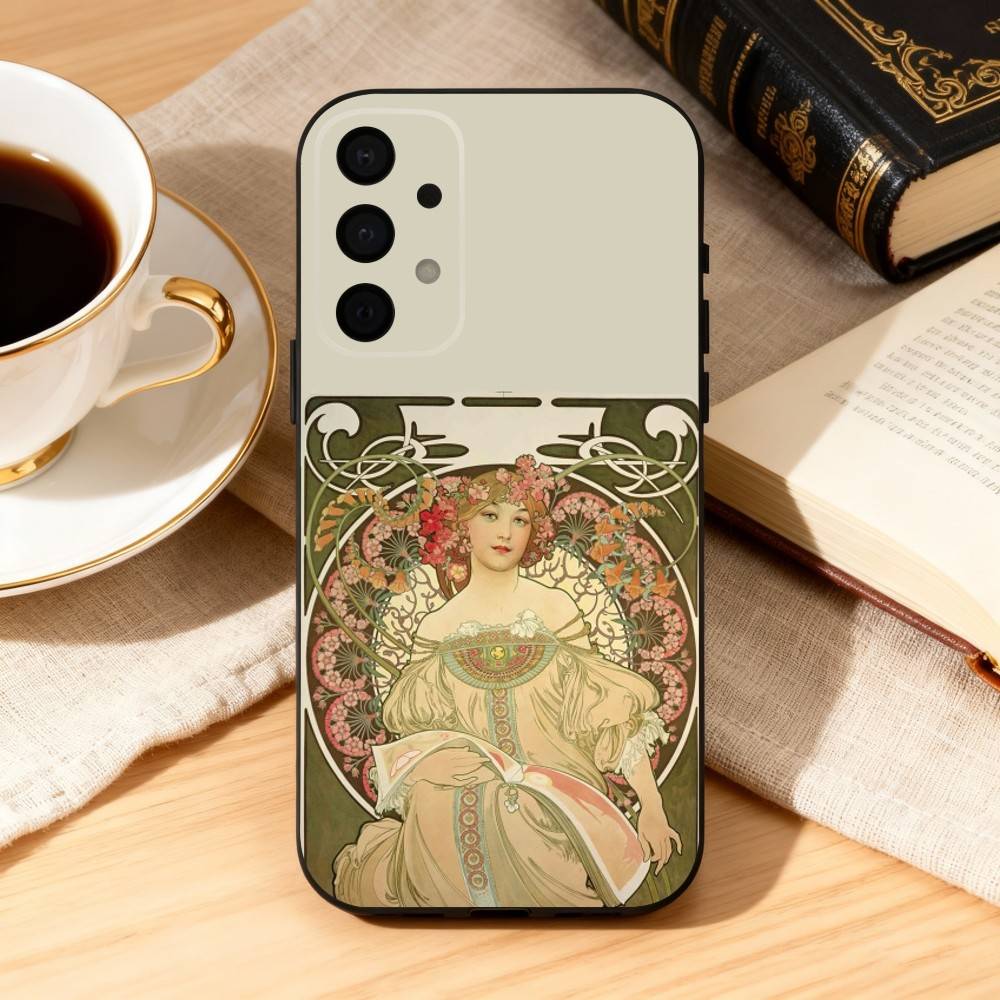 A-Alfons M-Mucha Primavera Phone Case For Samsung Galaxy A73,A72,A71,A70,A53,A52,A51,Soft Silicone Black Cover