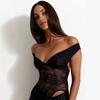 ins wind lace jacquard off-the-shoulder dress women's spring new sexy hollowed-out see-through waist dress