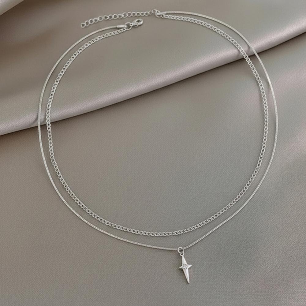 Stainless Steel Cross Star Mans Diamond Pendant Necklace for Men and Women Double Pendant Necklace Daily Wear Hiphop Punk Design