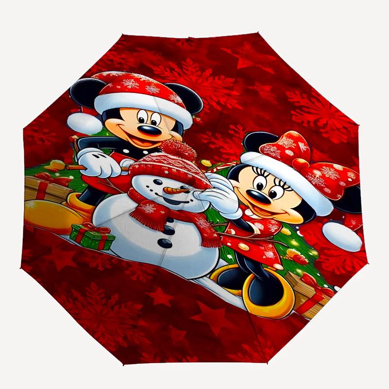 Mickey Mouse, Minnie Mouse Automatic Opening and Closing Umbrella - 8 Ribs Portable Folding Umbrella with Plastic Handle, Suitable for Leisu