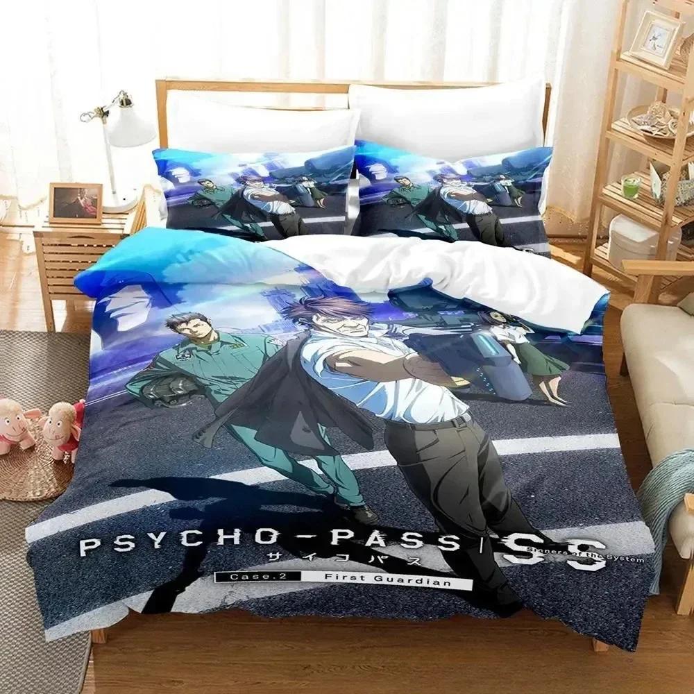 3D Аниме Комплект Постельного Белья Psycho Pass с Принтом Пододеяльник Наволочка Комплект Постельного Белья Постельное Белье Простынь Покрывало Полный Размер Королева Кинг