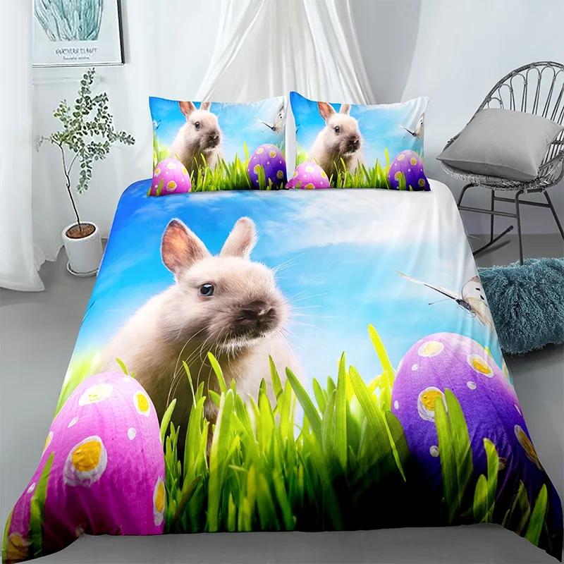 Cartoon Cute Dog/Rabbit Bedding Set Nordic King Single Twin 90/135/150 Bed Cover 240×220 Duvet Cover For Girl Boy Kid Teens Gift