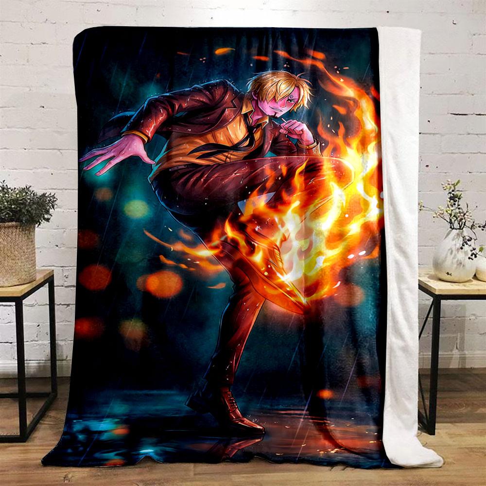 A dynamic flame kick in a rainy, glowing backdrop. for all seasons blanket lunch break throw gift