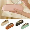 Travel Makeup Brush Holder Solid Color Pencil Stationery Pouch Zipper Closure Faux Leather Cosmetic Brush Storage Bag Portable Makeup Organizer