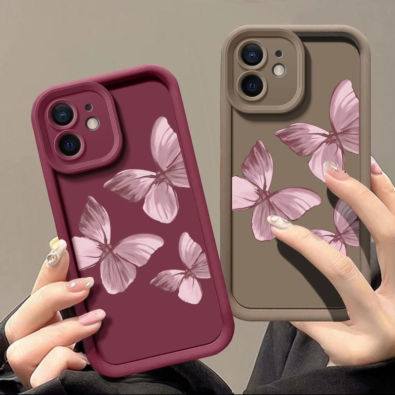 Розовый градиентный силиконовый чехол с бабочкой для IPhone 16 14 15 Pro Max 11 12 13 Pro Max 15 Plus Ударопрочный чехол для телефона Funda