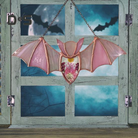 Halloween Hanging Glass Suncatcher Decoration Acrylic 2D Bat Ornament Gothic Car Rearview Mirror Decor for Home Window Wall Car