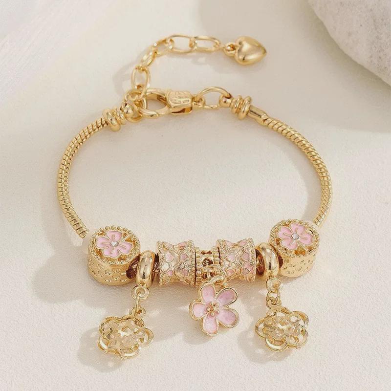 Браслет Panjia DIY из бисера Дора с подвеской в виде цветка из стразов на медной цепочке