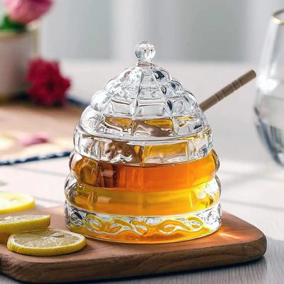 Прозрачная стеклянная банка для меда с ложкой и крышкой, 11 унций, банка для меда в форме пчелиного улья для декора столешницы или стола