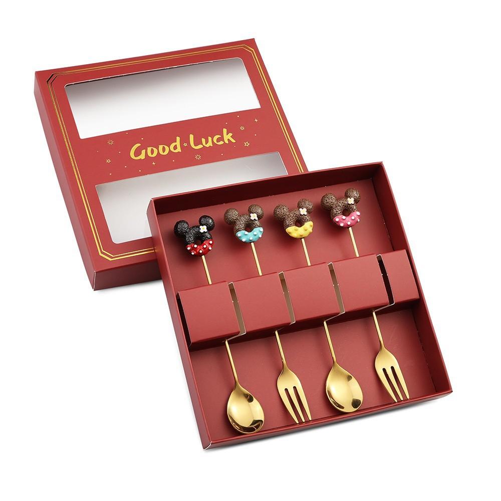 Набор столовых приборов из нержавеющей стали 4 шт. - Многоразовые чайные ложки для коктейлей, мультяшные и в форме пончиков