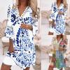 Fashion Women's V-neck Printed Lace Patchwork Bohemian Casual Resort Dress