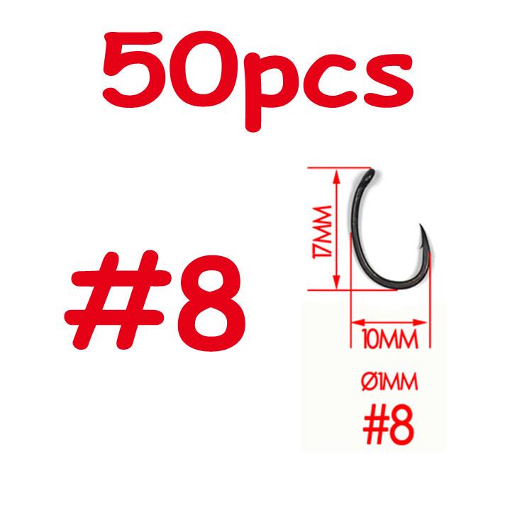 50 шт. # 2 # 4 # 6 # 8 # 10 с колючими тефлоновыми крючками для карпа Yn, прочный, острый кованый хвостовик, матовый черный цвет, карповые снасти, снасти для волос
