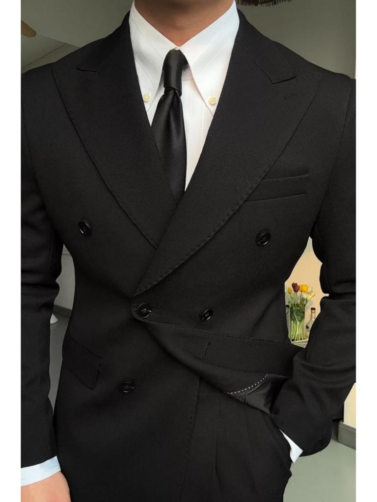 Ruishen Double-Breasted Peak Lapel Suit Set - Solid Color for Business, Wedding, or Banquet