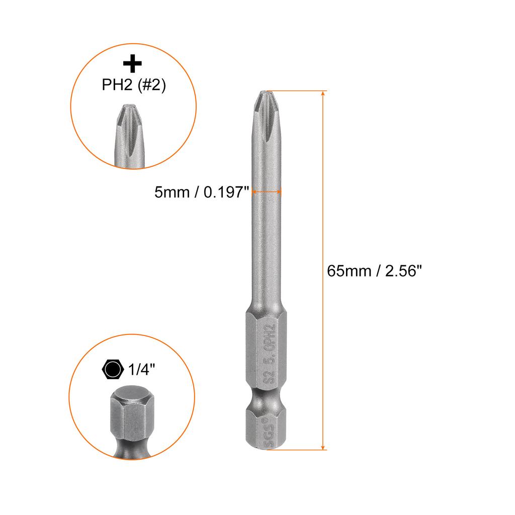 Магнитный бит для крестовой отвертки Phillips PH0 PH1 PH2 PH3 1/4" Шестигранный хвостовик 65 мм Сталь S2 Биты для шуруповерта Крестовая головка Биты для электродрели