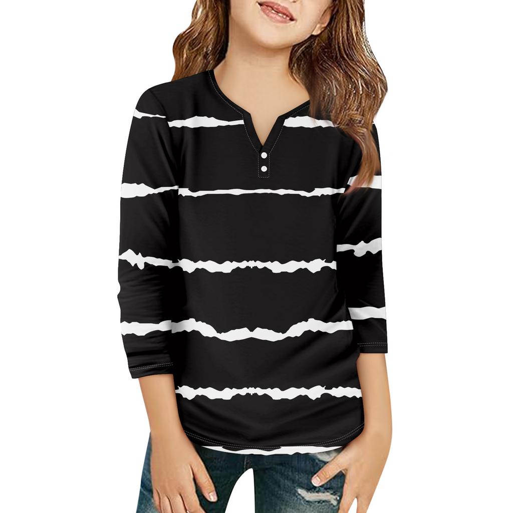 Детская футболка с рукавом 3/4, повседневная футболка с принтом, круглый вырез, блузка-пуловер