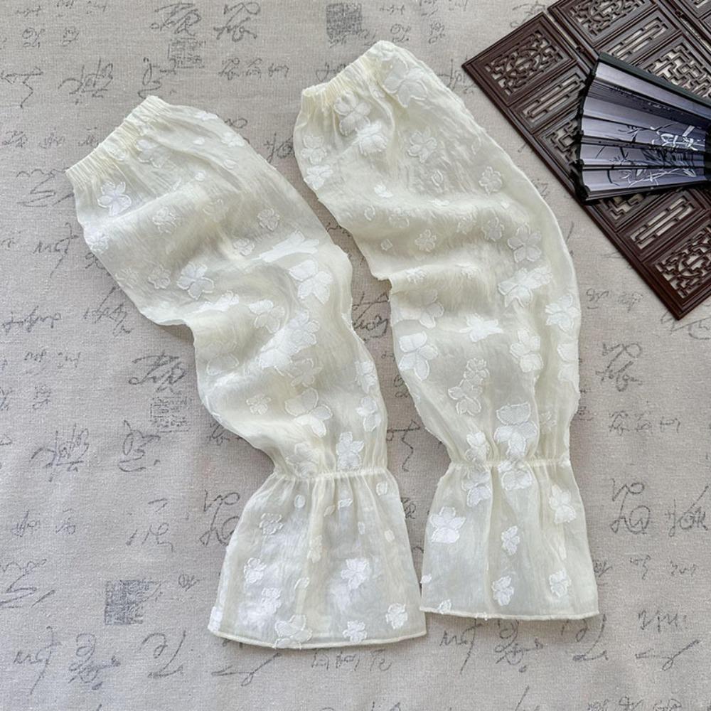 Sweet Chiffon Sunscreen Arm Covers Flower Cycling Gloves Breathable Chinese Style Sleeves Women