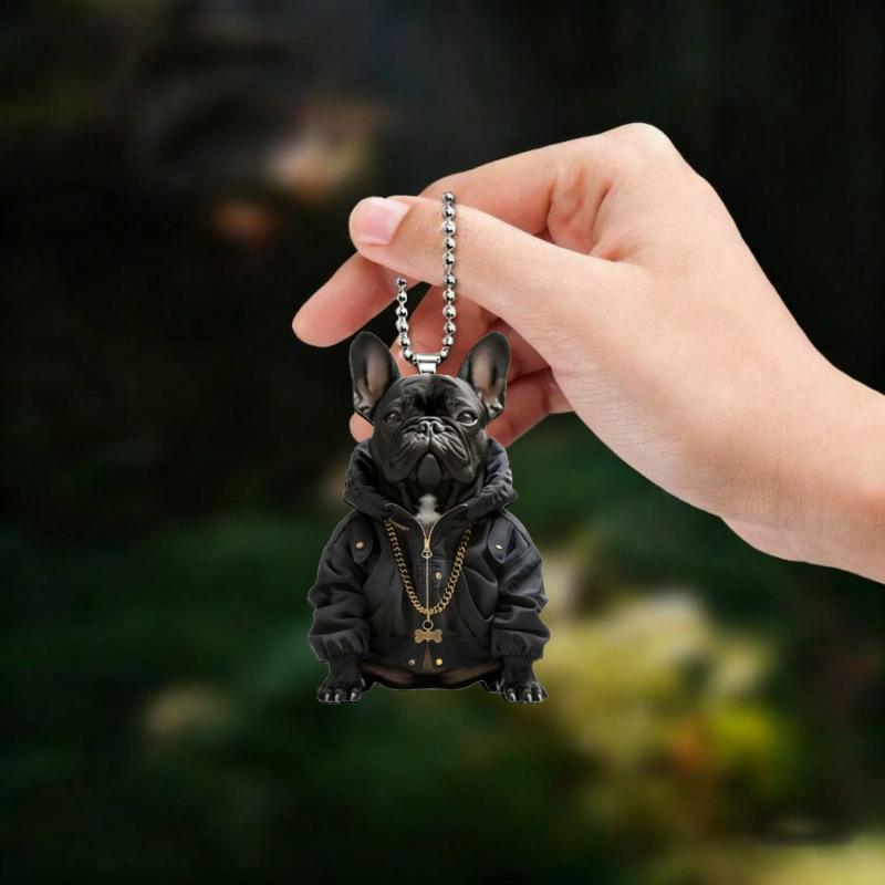 Черный Французский Бульдог Акриловый Подвеска на Зеркало Заднего Вида Автомобиля