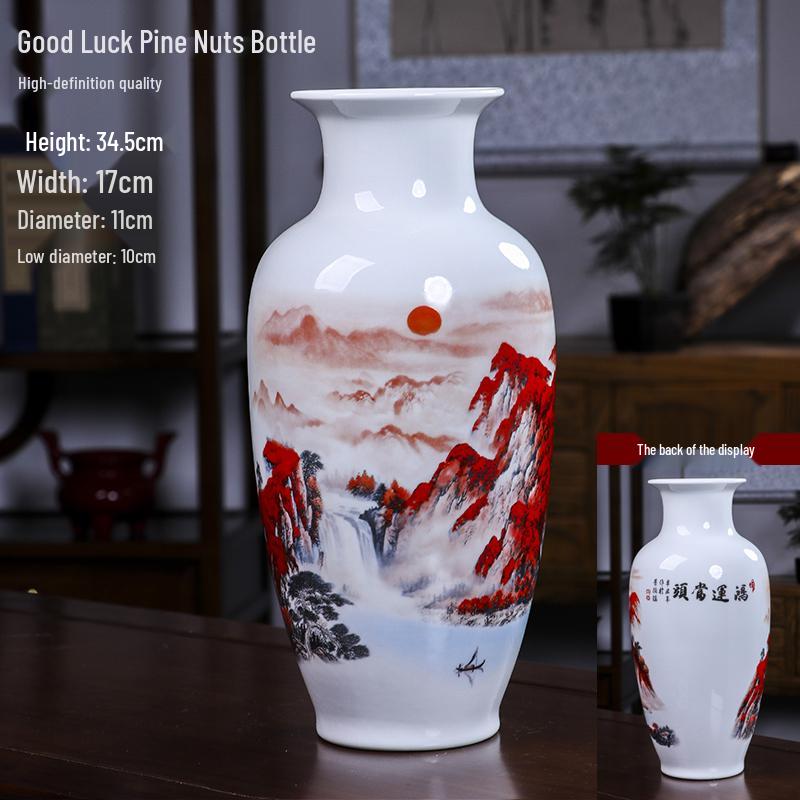 Good Fortune Jingdezhen Ceramic Vase Set: 3-Piece Décor for Living Room, Curio Shelf, or TV Cabinet