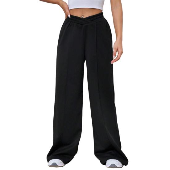 Женские брюки V-образной формы с высокой талией, прямые, широкие, длинные брюки, однотонные, свободного кроя, спортивные брюки для повседневной носки