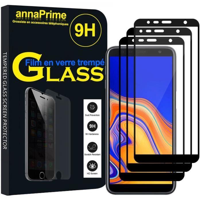 Film de protection d'écran - VCOMP - Samsung Galaxy J6+/ J6 Plus (2018) - Verre trempé - Lot de 3 - Noir