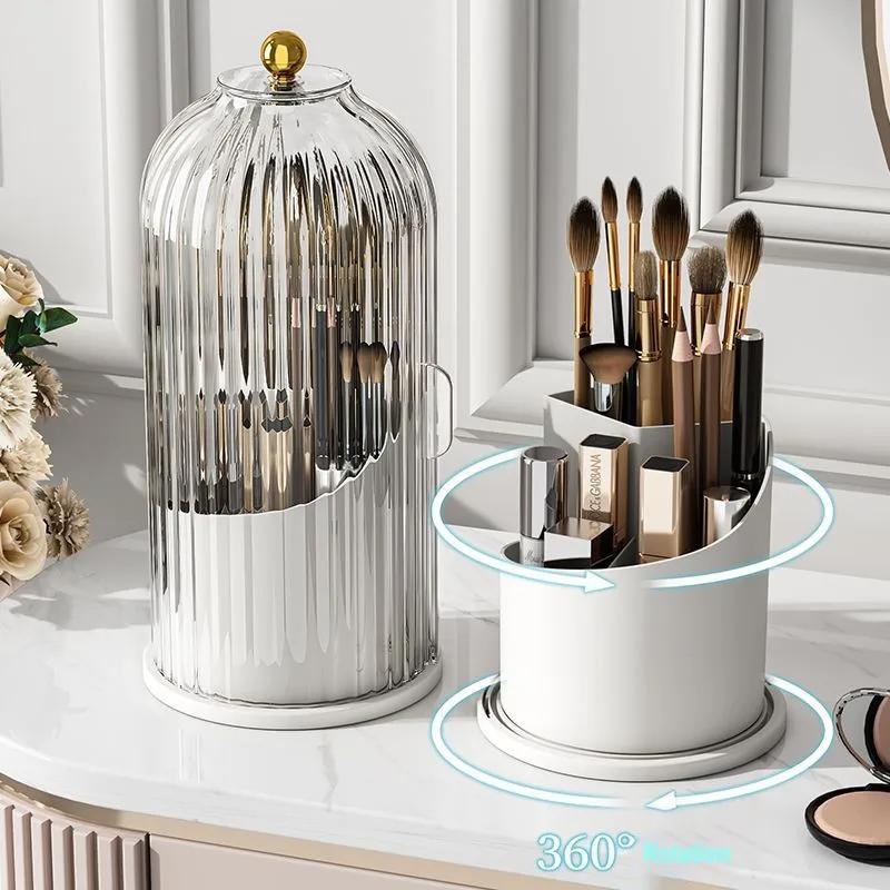 360° Rotatable Makeup Brush Holder With Lid Luxury Cosmetic Organizer Lipstick Eyebrow Pencil Holder Eye Shadow Storage Box