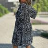 Women's Fashion Button V-neck Speaker 3/4 Sleeve Printed Patchwork Cake Dress