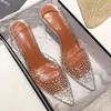 Baotou Transparent Sandals Fairy Summer Low Heel Back Empty Single Shoes Sexy Celebrity One Word with Crystal High Heels Female
